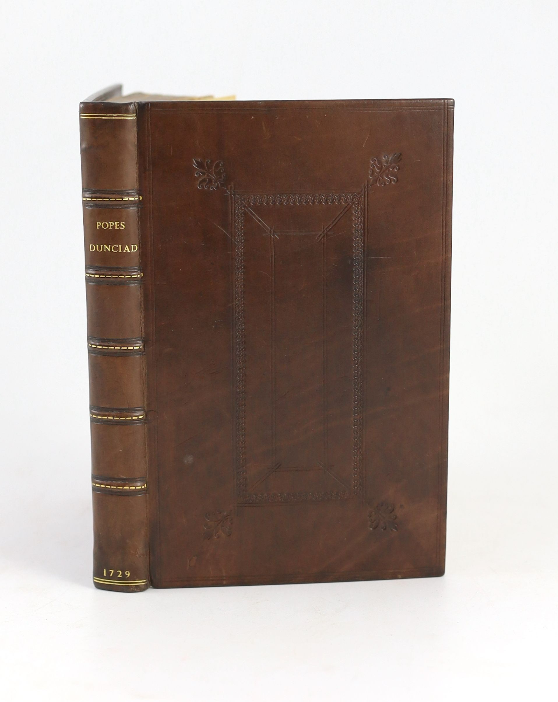 Pope, Alexander - The Dunciad. ‘’The Dunciad with notes Variorum, and the Prolegomena of Scriblerus’’, 2nd edition, (issue with Ass and Owl frontis), 8vo, rebound panelled calf, Lawton Gilliver, London, 1729